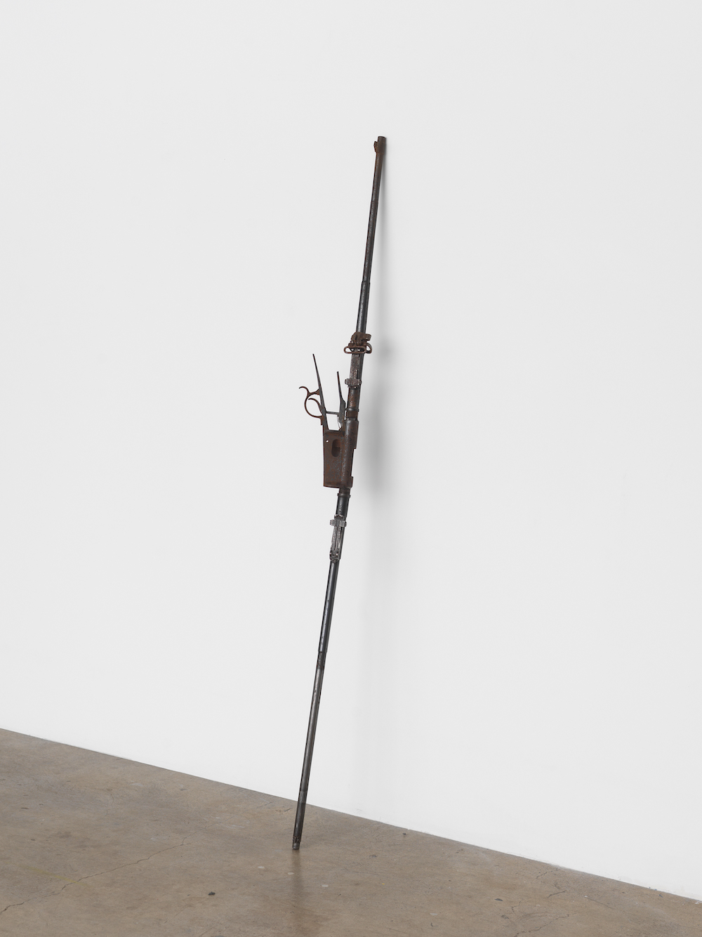 Oshay Green, <i>Lacking phases 3</i>, 2024. Welded steel gun scrap metal, 58 x 5 x 2 in (148 x 13 x 4 cm)